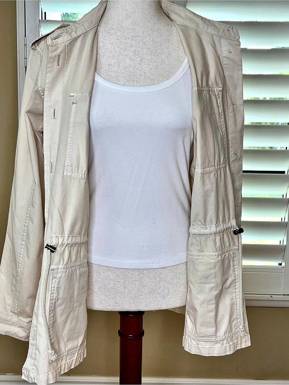 Buffalo Cotton Military Utility Cargo Jacket in Cream Women’s Size Medium - Picture 6 of 11